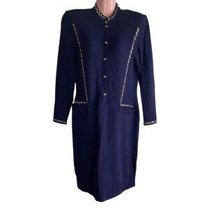 Vintage Jennifer Roberts Dress Womens Size 8 Blue Wool Blend Sweater Knit Bling